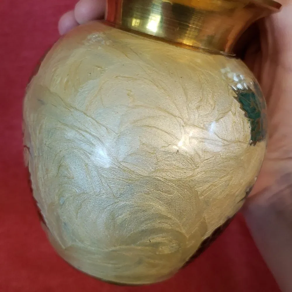 Pretty Vintage Brass Vase with Pearlescent Outer Design - Picture 12 of 12